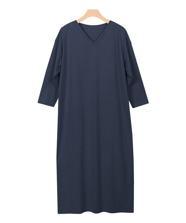 【ピエロ/Pierrot】の七分袖Vネックワンピース インテリア・キッズ・メンズ・レディースファッション・服の通販 founy(ファニー) 　ファッション　Fashion　レディースファッション　Fashion for Women　ワンピース　Dresses　なめらか　Smooth, Silky Texture　シンプル　Simple, Minimal　プチプライス・低価格　Affordable / Budget Price　ネイビー|ID: prp329100004657716 ipo3291000000033695365