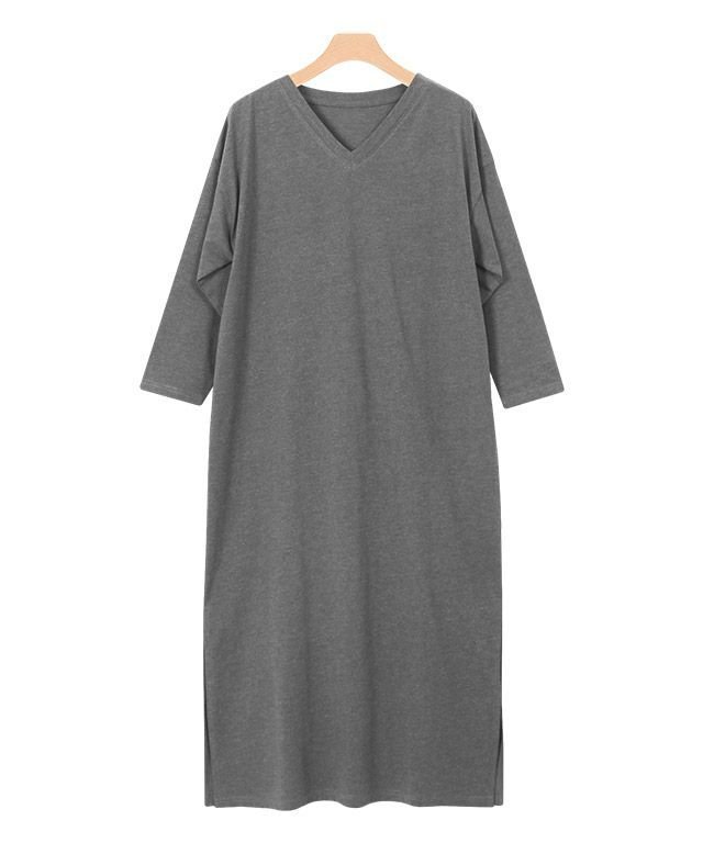 【ピエロ/Pierrot】の七分袖Vネックワンピース インテリア・キッズ・メンズ・レディースファッション・服の通販 founy(ファニー) 　ファッション　Fashion　レディースファッション　Fashion for Women　ワンピース　Dresses　なめらか　Smooth, Silky Texture　シンプル　Simple, Minimal　プチプライス・低価格　Affordable / Budget Price　杢チャコール|ID: prp329100004657716 ipo3291000000033695367