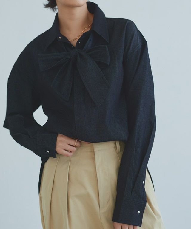 【ピエロ/Pierrot】の【会員優待】 RASW デニムリボンシャツ 人気、トレンドファッション・服の通販 founy(ファニー) 　ファッション　Fashion　レディースファッション　Fashion for Women　トップス・カットソー　Cut & Sew Tops　シャツ・ブラウス・オフィスカジュアル　Elegant Blouses & Button-Ups　送料無料　Free Shipping　ウエスタン　Western Style　デニム　Denim, Jeans Material　プチプライス・低価格　Affordable / Budget Price　リボン　Ribbon, Bow　 other-1|ID: prp329100004672056 ipo3291000000033772228