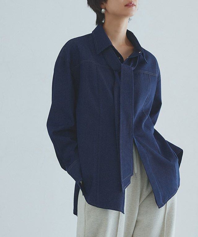 【ピエロ/Pierrot】の【会員優待】 RASW デニムリボンシャツ インテリア・キッズ・メンズ・レディースファッション・服の通販 founy(ファニー) 　ファッション　Fashion　レディースファッション　Fashion for Women　トップス・カットソー　Cut & Sew Tops　シャツ・ブラウス・オフィスカジュアル　Elegant Blouses & Button-Ups　送料無料　Free Shipping　ウエスタン　Western Style　デニム　Denim, Jeans Material　プチプライス・低価格　Affordable / Budget Price　リボン　Ribbon, Bow　[RASW]デニムリボンシャツ|ID: prp329100004672056 ipo3291000000033772232