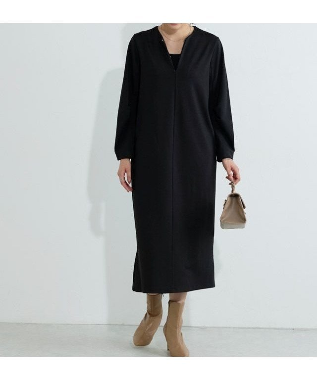 【ピエロ/Pierrot】の2wayキーネックポンチワンピース インテリア・キッズ・メンズ・レディースファッション・服の通販 founy(ファニー) 　ファッション　Fashion　レディースファッション　Fashion for Women　ワンピース　Dresses　送料無料　Free Shipping　おすすめ　Recommended / Our Picks　インナー　Innerwear　ストレート　Straight, Straight Cut　スリット　Slit, Slit Detail　フロント　Front, Front Design　プチプライス・低価格　Affordable / Budget Price　エレガント 上品　Elegant　166cm / ブラック / M|ID: prp329100004684951 ipo3291000000033833081