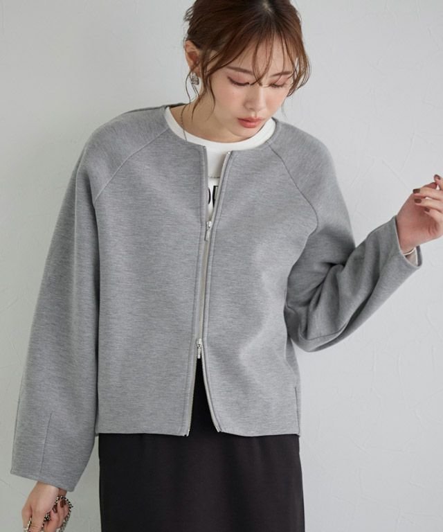 【ピエロ/Pierrot】のノーカラーダンボールブルゾン インテリア・キッズ・メンズ・レディースファッション・服の通販 founy(ファニー) 　ファッション　Fashion　レディースファッション　Fashion for Women　アウター　Coat / Outerwear Collection　レディースジャケット・軽アウター　Jackets　ブルゾンジャケット・スポーティアウター　Blouson Jackets　送料無料　Free Shipping　インナー　Innerwear　スウェット / スエット　Sweatshirt, Sweatwear　プチプライス・低価格　Affordable / Budget Price　エレガント 上品　Elegant　167cm / 杢グレー / M|ID: prp329100004690022 ipo3291000000033870570