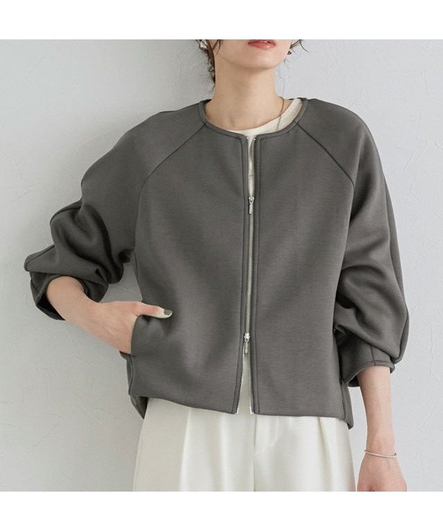 【ピエロ/Pierrot】のノーカラーダンボールブルゾン インテリア・キッズ・メンズ・レディースファッション・服の通販 founy(ファニー) 　ファッション　Fashion　レディースファッション　Fashion for Women　アウター　Coat / Outerwear Collection　レディースジャケット・軽アウター　Jackets　ブルゾンジャケット・スポーティアウター　Blouson Jackets　送料無料　Free Shipping　インナー　Innerwear　スウェット / スエット　Sweatshirt, Sweatwear　プチプライス・低価格　Affordable / Budget Price　エレガント 上品　Elegant　167cm / モカグレー / M|ID: prp329100004690022 ipo3291000000033870572