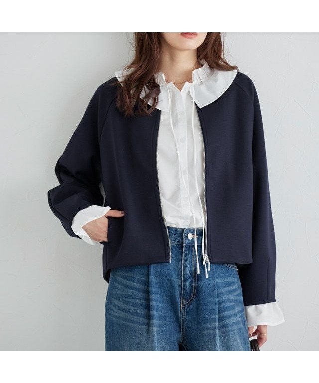 【ピエロ/Pierrot】のノーカラーダンボールブルゾン【KKfashionさんYouTube紹介アイテム】 インテリア・キッズ・メンズ・レディースファッション・服の通販 founy(ファニー)  ファッション Fashion レディースファッション Fashion for Women アウター Coat / Outerwear Collection レディースジャケット・軽アウター Jackets ブルゾンジャケット・スポーティアウター Blouson Jackets インナー Innerwear スウェット / スエット Sweatshirt, Sweatwear プチプライス・低価格 Affordable / Budget Price エレガント 上品 Elegant 167cm / ネイビー / M|ID: prp329100004690022 ipo3291000000034047706