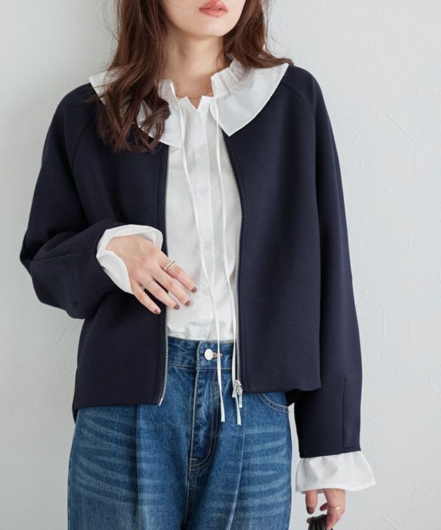 【ピエロ/Pierrot】のノーカラーダンボールブルゾン【KKfashionさんYouTube紹介アイテム】 インテリア・キッズ・メンズ・レディースファッション・服の通販 founy(ファニー) 　ファッション　Fashion　レディースファッション　Fashion for Women　アウター　Coat / Outerwear Collection　レディースジャケット・軽アウター　Jackets　ブルゾンジャケット・スポーティアウター　Blouson Jackets　インナー　Innerwear　スウェット / スエット　Sweatshirt, Sweatwear　プチプライス・低価格　Affordable / Budget Price　エレガント 上品　Elegant　167cm / ネイビー / M|ID: prp329100004690022 ipo3291000000035966231