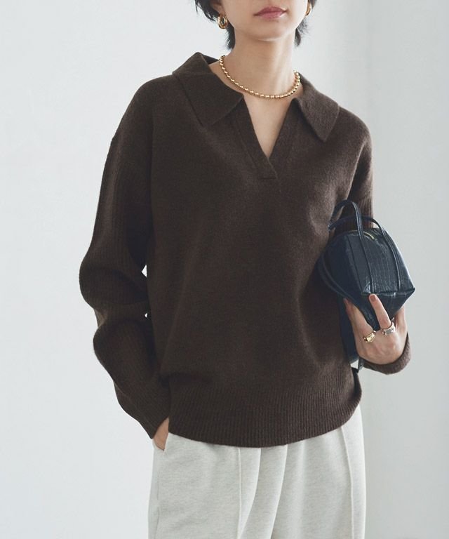 【ピエロ/Pierrot】のRASW スキッパーポロニットプルオーバー インテリア・キッズ・メンズ・レディースファッション・服の通販 founy(ファニー) 　ファッション　Fashion　レディースファッション　Fashion for Women　トップス・カットソー　Cut & Sew Tops　ニット　Knit Tops & Sweaters　カジュアルプルオーバー・ニットトップス　Pullovers & Knit Tops / Casual Pullovers　送料無料　Free Shipping　ショルダー　Shoulder, Shoulder Strap　スキッパー　Skipper, Open Collar　ドロップ　Drop Shoulder, Dropped Style　ハイネック　High Neck, Mock Neck　プチプライス・低価格　Affordable / Budget Price　ミックス　Mix, Mixed Style　畦　Ribbed Knit　166cm / ブラウン / M|ID: prp329100004690035 ipo3291000000033870626