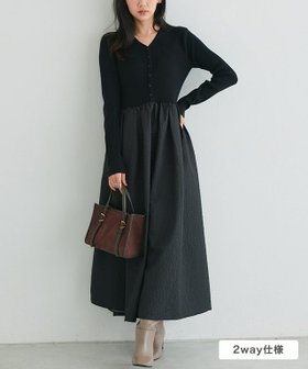 【ピエロ/Pierrot】 2wayジャカードドッキングワンピース人気、トレンドファッション・服の通販 founy(ファニー) ファッション Fashion レディースファッション Fashion for Women ワンピース Dresses 送料無料 Free Shipping カーディガン Cardigan, Knitwear ジャカード／ジャガード Jacquard, Woven Pattern トレンド Trend, Trending Now ドッキング Docking, Mixed Material フィット Fit, Slim Fit フレア Flare, Flared プチプライス・低価格 Affordable / Budget Price リブニット Rib Knit, Ribbed Knit エレガント 上品 Elegant |ID:prp329100004695691