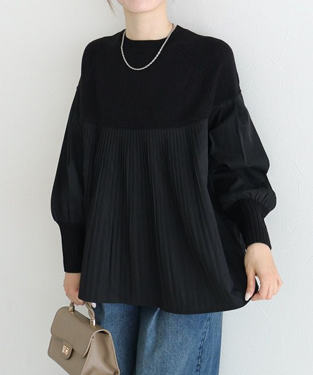 【ピエロ/Pierrot】のプリーツ切り替えニット インテリア・キッズ・メンズ・レディースファッション・服の通販 founy(ファニー) 　ファッション　Fashion　レディースファッション　Fashion for Women　トップス・カットソー　Cut & Sew Tops　ニット　Knit Tops & Sweaters　シンプル　Simple, Minimal　スリーブ　Sleeve, Long Sleeve / Short Sleeve　プチプライス・低価格　Affordable / Budget Price　プリーツ　Pleats, Pleated　ボトム　Bottoms, Lower Wear　プリーツ切り替えニット|ID: prp329100004707166 ipo3291000000035965574