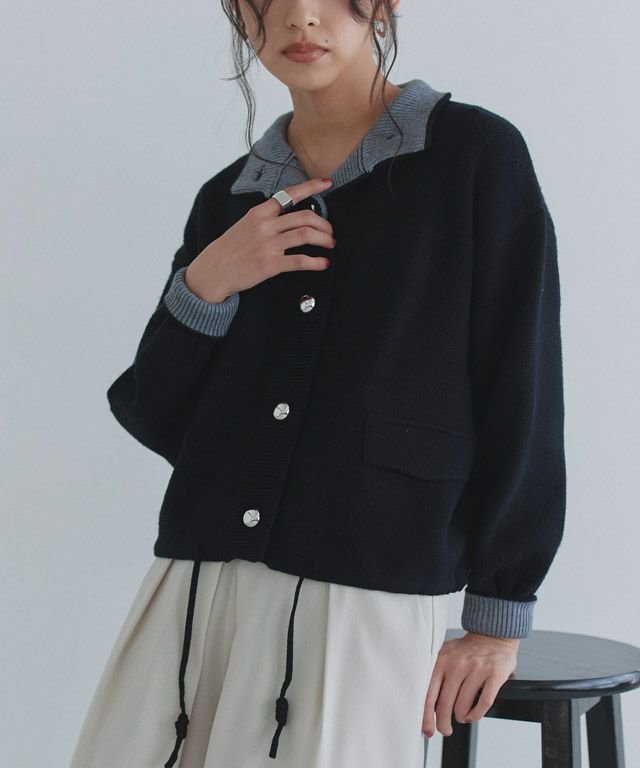 【ピエロ/Pierrot】のECLAM ボタンデザイン配色ニットカーデ インテリア・キッズ・メンズ・レディースファッション・服の通販 founy(ファニー) 　ファッション　Fashion　レディースファッション　Fashion for Women　トップス・カットソー　Cut & Sew Tops　ニット　Knit Tops & Sweaters　送料無料　Free Shipping　おすすめ　Recommended / Our Picks　カーディガン　Cardigan, Knitwear　スリーブ　Sleeve, Long Sleeve / Short Sleeve　トレンド　Trend, Trending Now　ハイネック　High Neck, Mock Neck　フロント　Front, Front Design　プチプライス・低価格　Affordable / Budget Price　羽織　Haori, Light Jacket　163cm / ブラック×杢グレー / M|ID: prp329100004709627 ipo3291000000034018574