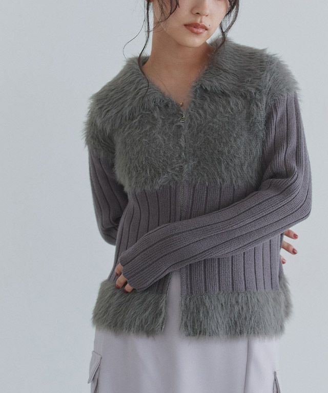 【ピエロ/Pierrot】のECLAM フェザードッキングジップニット インテリア・キッズ・メンズ・レディースファッション・服の通販 founy(ファニー) 　ファッション　Fashion　レディースファッション　Fashion for Women　トップス・カットソー　Cut & Sew Tops　ニット　Knit Tops & Sweaters　おすすめ　Recommended / Our Picks　トレンド　Trend, Trending Now　ドッキング　Docking, Mixed Material　フェザー　Feather, Feather Detail　プチプライス・低価格　Affordable / Budget Price　ワイド　Wide, Wide Fit　エレガント 上品　Elegant　163cm / チャコール / M|ID: prp329100004709635 ipo3291000000034018599