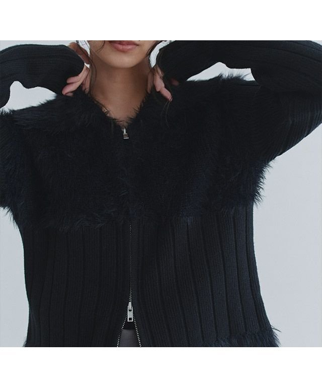 【ピエロ/Pierrot】のECLAM フェザードッキングジップニット 人気、トレンドファッション・服の通販 founy(ファニー) 　ファッション　Fashion　レディースファッション　Fashion for Women　トップス・カットソー　Cut & Sew Tops　ニット　Knit Tops & Sweaters　おすすめ　Recommended / Our Picks　トレンド　Trend, Trending Now　ドッキング　Docking, Mixed Material　フェザー　Feather, Feather Detail　プチプライス・低価格　Affordable / Budget Price　ワイド　Wide, Wide Fit　エレガント 上品　Elegant　 other-1|ID: prp329100004709635 ipo3291000000034567951