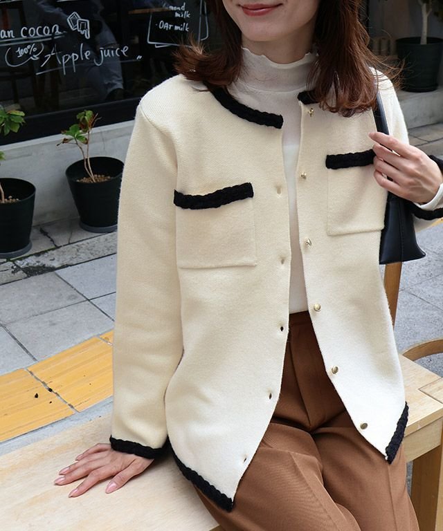 【ピエロ/Pierrot】のゴールドボタン配色ニットジャケット インテリア・キッズ・メンズ・レディースファッション・服の通販 founy(ファニー) 　ファッション　Fashion　レディースファッション　Fashion for Women　アウター　Coat / Outerwear Collection　レディースジャケット・軽アウター　Jackets　ジャケット　Jacket, Outerwear　トレンド　Trend, Trending Now　プチプライス・低価格　Affordable / Budget Price　羽織　Haori, Light Jacket　ゴールドボタン配色ニットジャケット|ID: prp329100004709658 ipo3291000000035965706