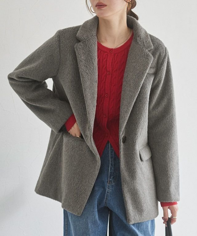 【ピエロ/Pierrot】のシャギーテーラードジャコット インテリア・キッズ・メンズ・レディースファッション・服の通販 founy(ファニー) 　ファッション　Fashion　レディースファッション　Fashion for Women　アウター　Coat / Outerwear Collection　レディースジャケット・軽アウター　Jackets　送料無料　Free Shipping　インナー　Innerwear　デニム　Denim, Jeans Material　トレンド　Trend, Trending Now　プチプライス・低価格　Affordable / Budget Price　167cm / グレー / M|ID: prp329100004714440 ipo3291000000034059575
