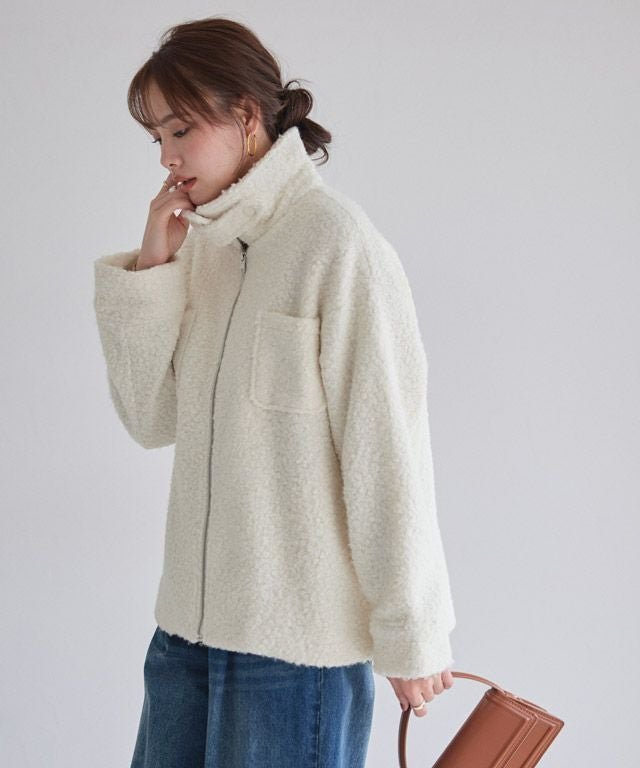 【ピエロ/Pierrot】のブークレステンカラーミドル丈コート インテリア・キッズ・メンズ・レディースファッション・服の通販 founy(ファニー) 　ファッション　Fashion　レディースファッション　Fashion for Women　アウター　Coat / Outerwear Collection　コート・ロングコート・ピーコート　Long Coats, Peacoats & More　レディースジャケット・軽アウター　Jackets　シンプル　Simple, Minimal　スタンド　Stand Collar, Upright Stand　プチプライス・低価格　Affordable / Budget Price　ポケット　Pocket, Pocket Detail　167cm / オフホワイト / M|ID: prp329100004714444 ipo3291000000035965746