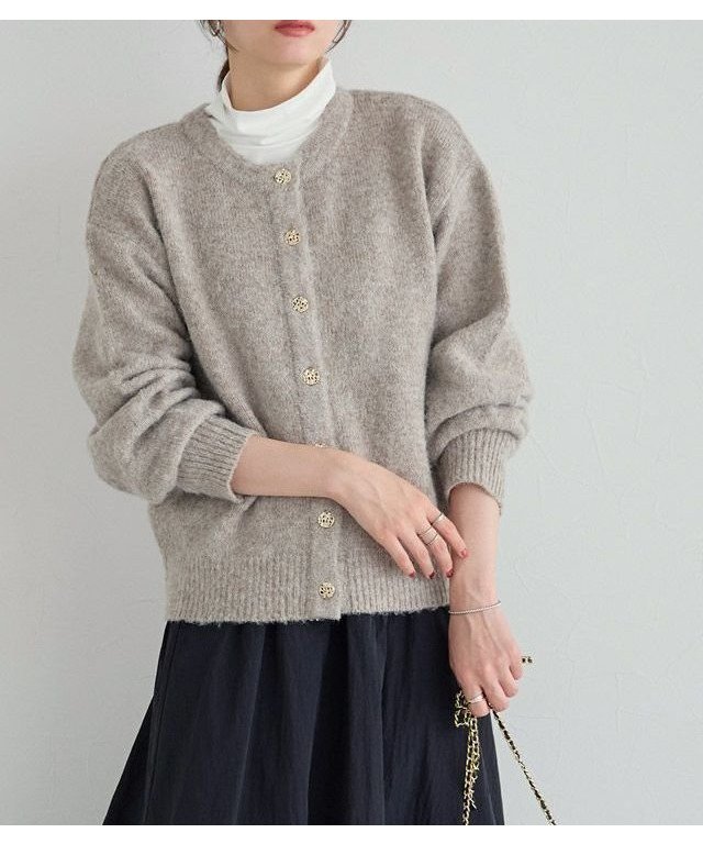 【ピエロ/Pierrot】のウールミックスゴールドボタンニットカーディガン インテリア・キッズ・メンズ・レディースファッション・服の通販 founy(ファニー) 　ファッション　Fashion　レディースファッション　Fashion for Women　トップス・カットソー　Cut & Sew Tops　ニット　Knit Tops & Sweaters　カーディガン・羽織り　Layered Style Cardigans　送料無料　Free Shipping　シンプル　Simple, Minimal　プチプライス・低価格　Affordable / Budget Price　ミックス　Mix, Mixed Style　透かし　Cut-Out, Lacework　167cm / 杢モカ / M|ID: prp329100004718325 ipo3291000000034093217