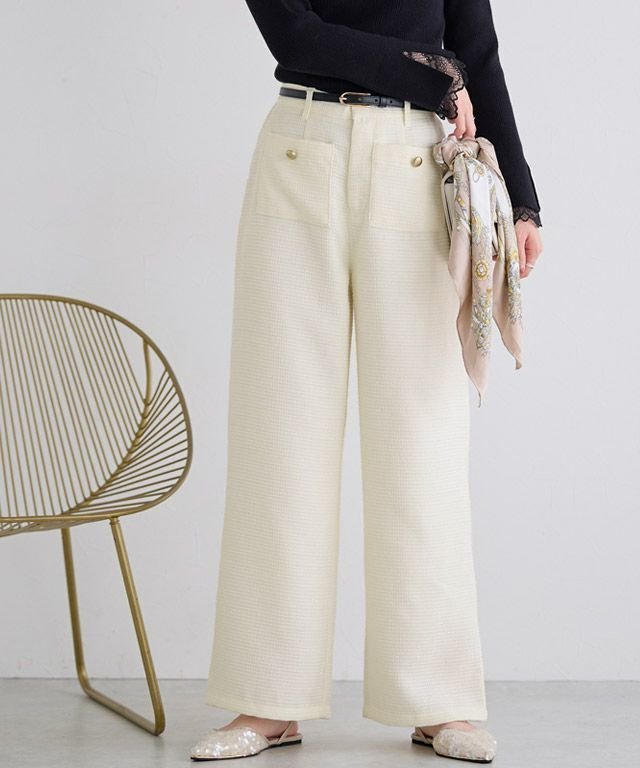【ピエロ/Pierrot】のボタンデザインラメツイードワイドパンツ【shiho channelさんYouTube紹介アイテム】 インテリア・キッズ・メンズ・レディースファッション・服の通販 founy(ファニー) 　ファッション　Fashion　レディースファッション　Fashion for Women　パンツ　Pants & Trousers　ツイード　Twill, Twill Weave　トレンド　Trend, Trending Now　フロント　Front, Front Design　プチプライス・低価格　Affordable / Budget Price　ワイド　Wide, Wide Fit　エレガント 上品　Elegant　167cm / アイボリー / M|ID: prp329100004718326 ipo3291000000034497270