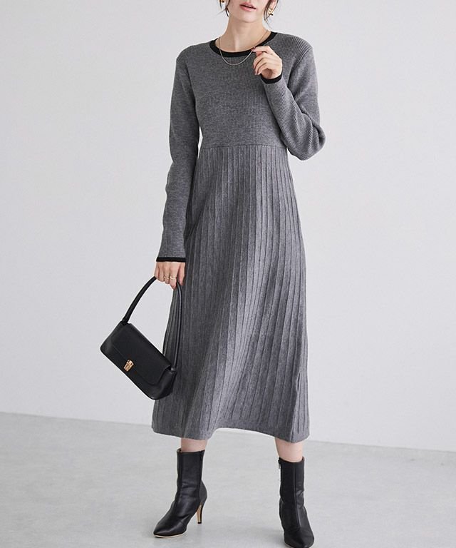 【ピエロ/Pierrot】の配色プリーツニットワンピース インテリア・キッズ・メンズ・レディースファッション・服の通販 founy(ファニー) ファッション Fashion レディースファッション Fashion for Women ワンピース Dresses ニットワンピース Knit Dresses シンプル Simple, Minimal プチプライス・低価格 Affordable / Budget Price プリーツ Pleats, Pleated エレガント 上品 Elegant 配色プリーツニットワンピース|ID: prp329100004718328 ipo3291000000034093231