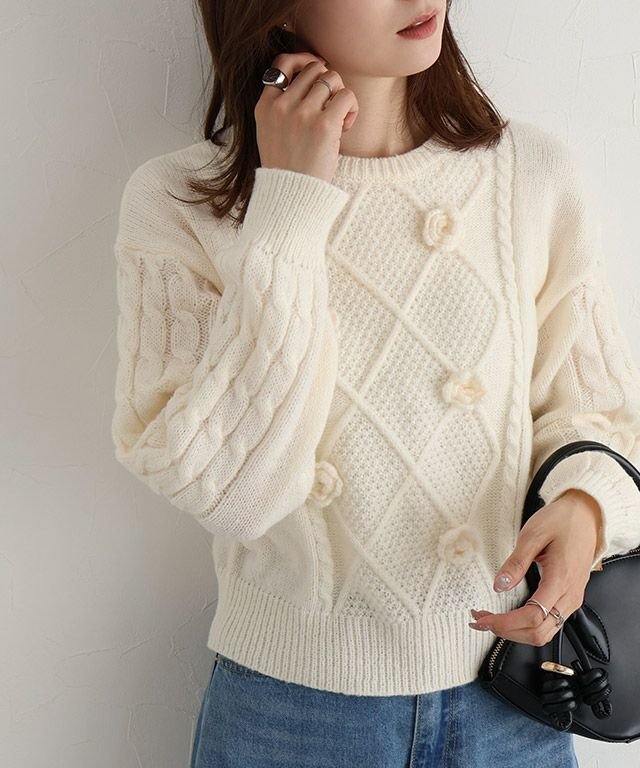 【ピエロ/Pierrot】のローズモチーフニット インテリア・キッズ・メンズ・レディースファッション・服の通販 founy(ファニー) ファッション Fashion レディースファッション Fashion for Women トップス・カットソー Cut & Sew Tops ニット Knit Tops & Sweaters シンプル Simple, Minimal トレンド Trend, Trending Now バランス Balance, Style Balance フラワー Flower, Floral プチプライス・低価格 Affordable / Budget Price モチーフ Motif, Design Theme ローズ Rose, Rose Motif ローズモチーフニット|ID: prp329100004722859 ipo3291000000035496261