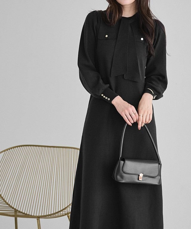 【ピエロ/Pierrot】のボウタイポケットニットワンピース 人気、トレンドファッション・服の通販 founy(ファニー) 　ファッション　Fashion　レディースファッション　Fashion for Women　ワンピース　Dresses　ニットワンピース　Knit Dresses　フレア　Flare, Flared　プチプライス・低価格　Affordable / Budget Price　エレガント 上品　Elegant　 other-1|ID: prp329100004722862 ipo3291000000034497264