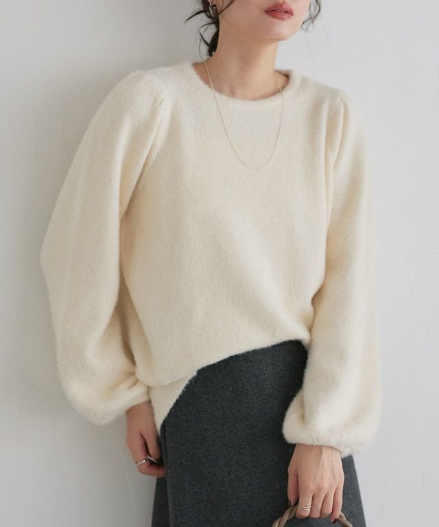 【ピエロ/Pierrot】のふんわりシャギーパフスリーブニット インテリア・キッズ・メンズ・レディースファッション・服の通販 founy(ファニー) 　ファッション　Fashion　レディースファッション　Fashion for Women　トップス・カットソー　Cut & Sew Tops　ニット　Knit Tops & Sweaters　送料無料　Free Shipping　スリーブ　Sleeve, Long Sleeve / Short Sleeve　プチプライス・低価格　Affordable / Budget Price　167cm / アイボリー / M|ID: prp329100004736117 ipo3291000000034212040