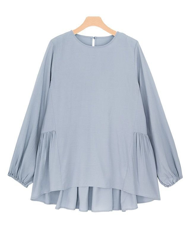 【ピエロ/Pierrot】のバックギャザーバルーンスリーブブラウス インテリア・キッズ・メンズ・レディースファッション・服の通販 founy(ファニー) 　ファッション　Fashion　レディースファッション　Fashion for Women　トップス・カットソー　Cut & Sew Tops　シャツ・ブラウス・オフィスカジュアル　Elegant Blouses & Button-Ups　ギャザー　Gathered, Ruffled　トレンド　Trend, Trending Now　フェミニン　Feminine, Girly　プチプライス・低価格　Affordable / Budget Price　エレガント 上品　Elegant　ブルー|ID: prp329100004736121 ipo3291000000034212059