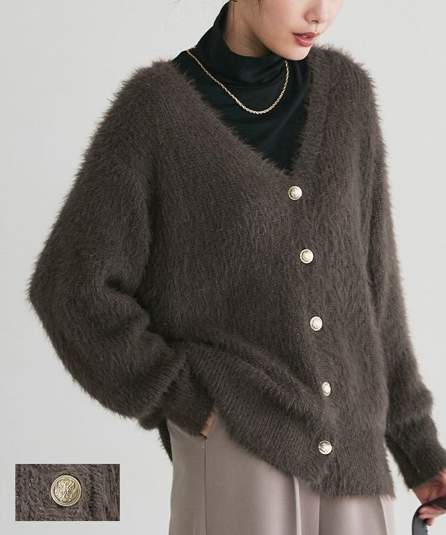 【ピエロ/Pierrot】の【A会場】ゴールドボタンシャギーニットカーディガン インテリア・キッズ・メンズ・レディースファッション・服の通販 founy(ファニー) 　ファッション　Fashion　レディースファッション　Fashion for Women　トップス・カットソー　Cut & Sew Tops　ニット　Knit Tops & Sweaters　カーディガン・羽織り　Layered Style Cardigans　送料無料　Free Shipping　カーディガン　Cardigan, Knitwear　クラシカル　Classical, Vintage-Inspired　トレンド　Trend, Trending Now　プチプライス・低価格　Affordable / Budget Price　ベーシック　Basic, Essential　ゴールドボタンシャギーニットカーディガン|ID: prp329100004740316 ipo3291000000035496284