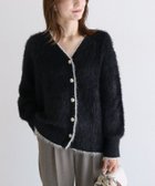 【ピエロ/Pierrot】のゴールドボタンシャギーニットカーディガン 163cm / ブラック×アイボリー / M|ID: prp329100004740316 ipo3291000000036039443