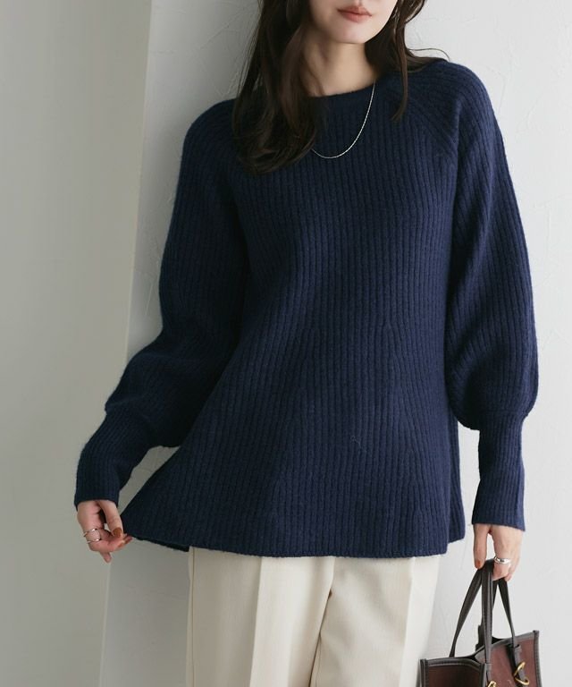 【ピエロ/Pierrot】のふんわりウォッシャブルボリューム袖フレアニット インテリア・キッズ・メンズ・レディースファッション・服の通販 founy(ファニー) 　ファッション　Fashion　レディースファッション　Fashion for Women　トップス・カットソー　Cut & Sew Tops　ニット　Knit Tops & Sweaters　フェミニン　Feminine, Girly　フレア　Flare, Flared　プチプライス・低価格　Affordable / Budget Price　167cm / ネイビー / M|ID: prp329100004740317 ipo3291000000034545511