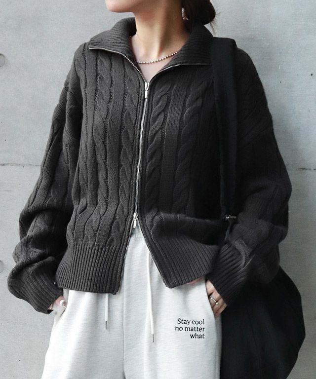【ピエロ/Pierrot】のダブルジップケーブルニット 人気、トレンドファッション・服の通販 founy(ファニー) 　ファッション　Fashion　レディースファッション　Fashion for Women　トップス・カットソー　Cut & Sew Tops　ニット　Knit Tops & Sweaters　送料無料　Free Shipping　インナー　Innerwear　シンプル　Simple, Minimal　ジップ　Zip, Zipper　プチプライス・低価格　Affordable / Budget Price　ボトム　Bottoms, Lower Wear　 other-1|ID: prp329100004744810 ipo3291000000034296754