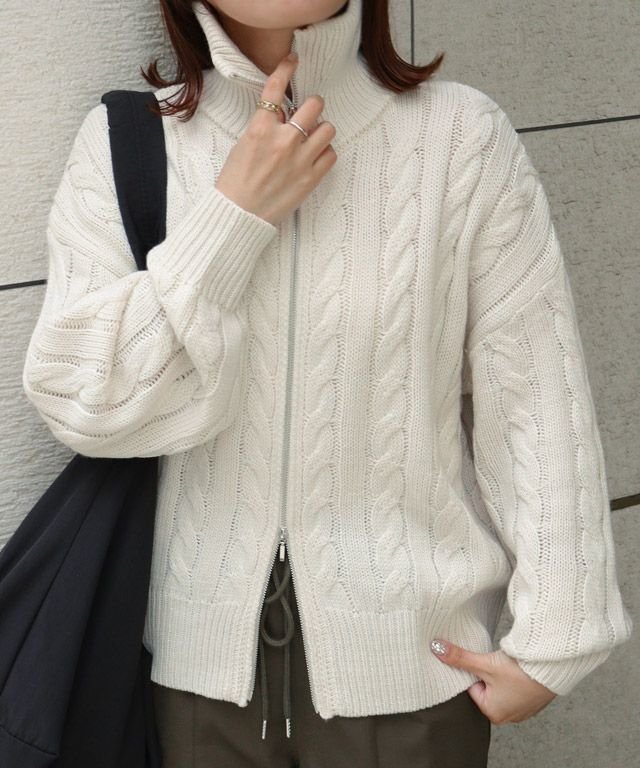【ピエロ/Pierrot】のダブルジップケーブルニット インテリア・キッズ・メンズ・レディースファッション・服の通販 founy(ファニー) 　ファッション　Fashion　レディースファッション　Fashion for Women　トップス・カットソー　Cut & Sew Tops　ニット　Knit Tops & Sweaters　送料無料　Free Shipping　インナー　Innerwear　シンプル　Simple, Minimal　ジップ　Zip, Zipper　プチプライス・低価格　Affordable / Budget Price　ボトム　Bottoms, Lower Wear　160cm / アイボリー / M|ID: prp329100004744810 ipo3291000000034296756
