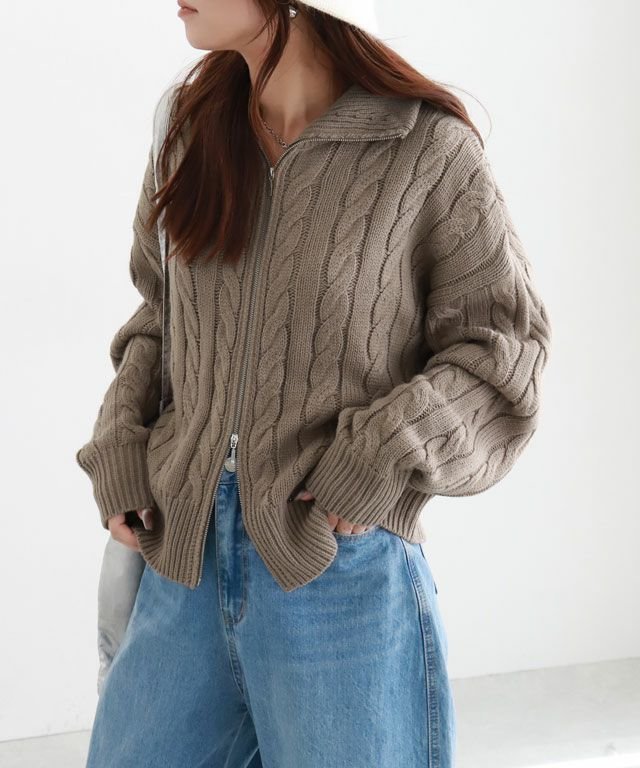 【ピエロ/Pierrot】のダブルジップケーブルニット インテリア・キッズ・メンズ・レディースファッション・服の通販 founy(ファニー) 　ファッション　Fashion　レディースファッション　Fashion for Women　トップス・カットソー　Cut & Sew Tops　ニット　Knit Tops & Sweaters　インナー　Innerwear　シンプル　Simple, Minimal　ジップ　Zip, Zipper　プチプライス・低価格　Affordable / Budget Price　ボトム　Bottoms, Lower Wear　160cm / モカベージュ / M|ID: prp329100004744810 ipo3291000000034664950