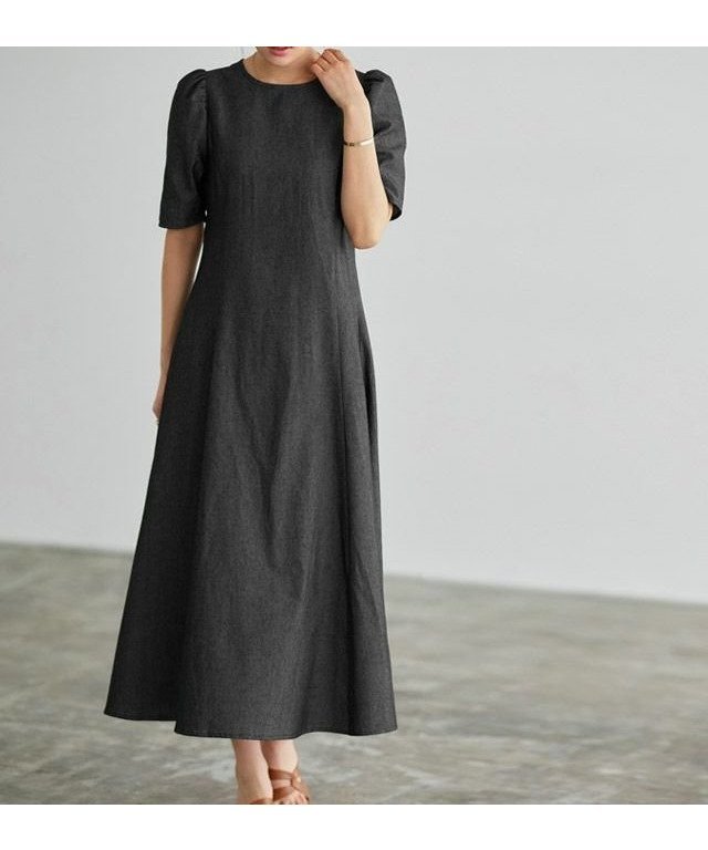 【ピエロ/Pierrot】のシャンブレーパフスリーブワンピース SK 人気、トレンドファッション・服の通販 founy(ファニー) 　ファッション　Fashion　レディースファッション　Fashion for Women　ワンピース　Dresses　ギャザー　Gathered, Ruffled　シャンブレー　Chambray, Denim-Like Fabric　スリーブ　Sleeve, Long Sleeve / Short Sleeve　トレンド　Trend, Trending Now　プチプライス・低価格　Affordable / Budget Price　 other-1|ID: prp329100004755803 ipo3291000000034400057