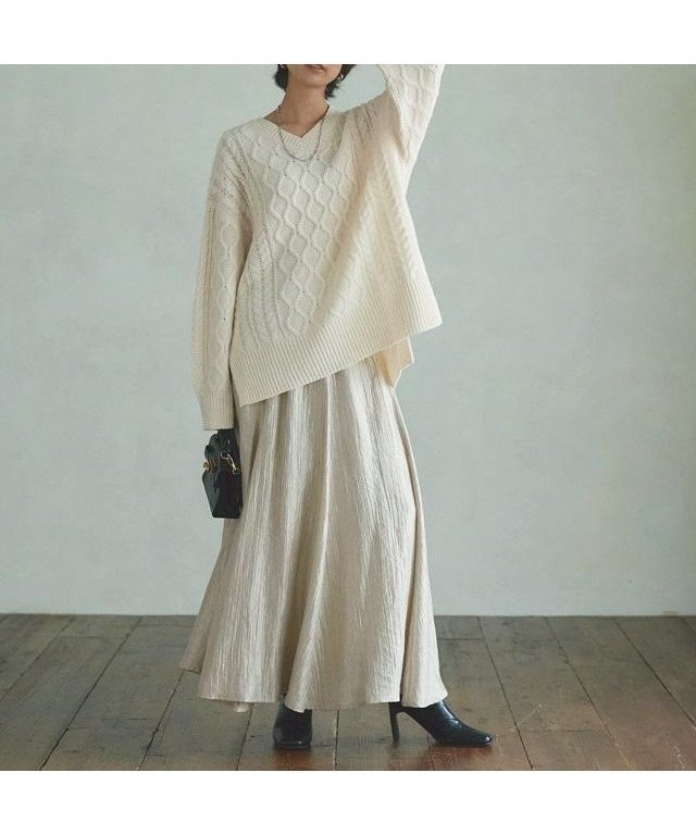 【ピエロ/Pierrot】のRASW 【コーデセット】ケーブルニット×シャイニースカート インテリア・キッズ・メンズ・レディースファッション・服の通販 founy(ファニー) ファッション Fashion レディースファッション Fashion for Women スカート Skirts 送料無料 Free Shipping ギャザー Gathered, Ruffled プチプライス・低価格 Affordable / Budget Price ルーズ Loose, Oversized 166cm / アイボリー×ライトベージュ / M|ID: prp329100004763116 ipo3291000000034474960