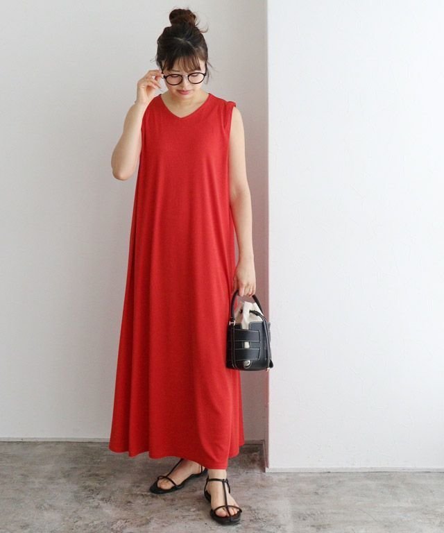 【ピエロ/Pierrot】のVネックタックスリーブロングワンピース インテリア・キッズ・メンズ・レディースファッション・服の通販 founy(ファニー) ファッション Fashion レディースファッション Fashion for Women ワンピース Dresses プチプライス・低価格 Affordable / Budget Price 157cm / レッド / M|ID: prp329100004770499 ipo3291000000034557294