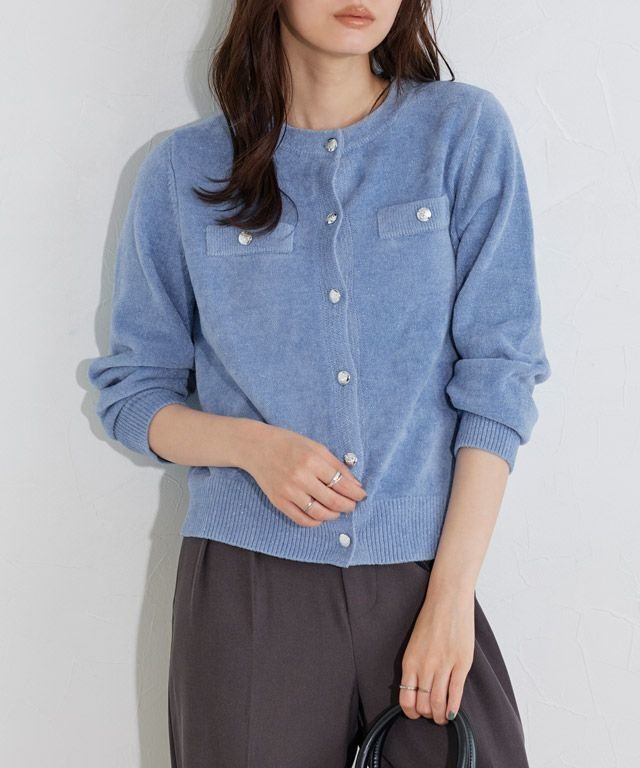 【ピエロ/Pierrot】のラメベロアニットカーディガン インテリア・キッズ・メンズ・レディースファッション・服の通販 founy(ファニー) 　ファッション　Fashion　レディースファッション　Fashion for Women　トップス・カットソー　Cut & Sew Tops　ニット　Knit Tops & Sweaters　カーディガン・羽織り　Layered Style Cardigans　ベロアトップス　Velour Tops / Velvet-Look Items　ジャケット　Jacket, Outerwear　プチプライス・低価格　Affordable / Budget Price　ベロア　Velour, Soft Velvet　エレガント 上品　Elegant　羽織　Haori, Light Jacket　167cm / ブルー / M|ID: prp329100004791812 ipo3291000000034768729