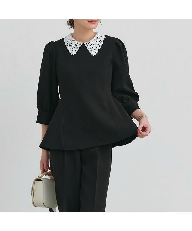 【ピエロ/Pierrot】の【A会場】2WAY選べる襟ペプラムセットアップ インテリア・キッズ・メンズ・レディースファッション・服の通販 founy(ファニー) 　ファッション　Fashion　レディースファッション　Fashion for Women　セットアップ　Matching Sets　スーツ　Business Suits & Workwear　スーツセット・2点セット・レディーススーツ　Suit Sets / 2-Piece Suits / Office Suit Sets　送料無料　Free Shipping　シンプル　Simple, Minimal　スーツ　Suit, Formalwear　セットアップ　Set-Up, Coordinated Outfit　フォーマル　Formal, Dressy　プチプライス・低価格　Affordable / Budget Price　ペプラム　Peplum, Flared Hem　ボトム　Bottoms, Lower Wear　入学式　Entrance Ceremony　結婚式　Wedding　ビジネス 仕事 通勤　Business / Work / Commuting　167cm / レース / ブラック / M|ID: prp329100004817368 ipo3291000000035736350