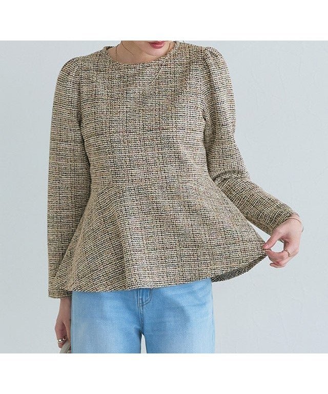 【ピエロ/Pierrot】のツイードペプラムカットソー インテリア・キッズ・メンズ・レディースファッション・服の通販 founy(ファニー) 　ファッション　Fashion　レディースファッション　Fashion for Women　トップス・カットソー　Cut & Sew Tops　カットソー・ベーシックTシャツ　Cut-and-Sewn Tops / Stretch Tees & Basics　カットソー　Cut and Sewn Top　ストレッチ　Stretch, Stretchy Fabric　ツイード　Twill, Twill Weave　トレンド　Trend, Trending Now　バランス　Balance, Style Balance　フレア　Flare, Flared　プチプライス・低価格　Affordable / Budget Price　ペプラム　Peplum, Flared Hem　エレガント 上品　Elegant　ツイードペプラムカットソー|ID: prp329100004832138 ipo3291000000036126549