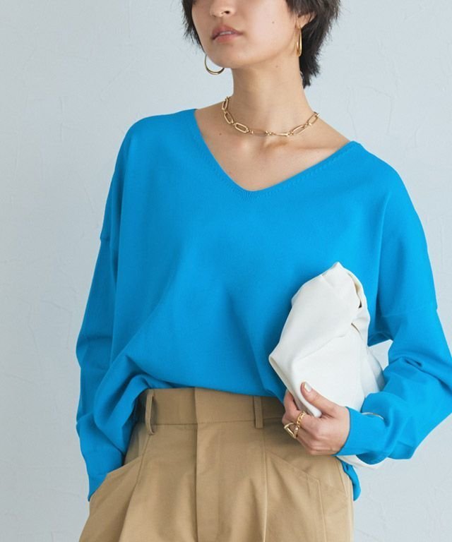【ピエロ/Pierrot】のRASW 多機能Vネックルーズニット インテリア・キッズ・メンズ・レディースファッション・服の通販 founy(ファニー) 　ファッション　Fashion　レディースファッション　Fashion for Women　トップス・カットソー　Cut & Sew Tops　ニット　Knit Tops & Sweaters　Vネックトップス　V-Neck Tops / V-Cut Neckline Shirts　ウォッシャブル　Machine Washable　プチプライス・低価格　Affordable / Budget Price　ルーズ　Loose, Oversized　エレガント 上品　Elegant　定番　Standard, Basic Item　166cm / ターコイズ / M|ID: prp329100004834781 ipo3291000000035965353
