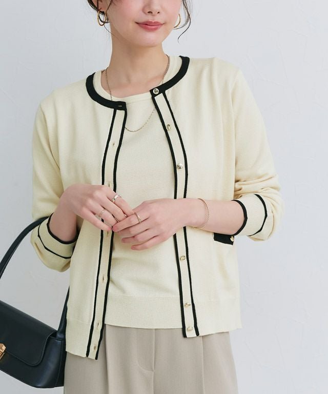 【ピエロ/Pierrot】のアンサンブルニット【ドラマ着用】 インテリア・キッズ・メンズ・レディースファッション・服の通販 founy(ファニー) 　ファッション　Fashion　レディースファッション　Fashion for Women　トップス・カットソー　Cut & Sew Tops　ニット　Knit Tops & Sweaters　アンサンブルニット　Knit Ensembles & Twin Sets　アンサンブル　Ensemble Set　インナー　Innerwear　カーディガン　Cardigan, Knitwear　シンプル　Simple, Minimal　プチプライス・低価格　Affordable / Budget Price　ベーシック　Basic, Essential　エレガント 上品　Elegant　半袖　Short Sleeve, Half Sleeve　167cm / アイボリー×ブラック / M|ID: prp329100004834783 ipo3291000000036251880