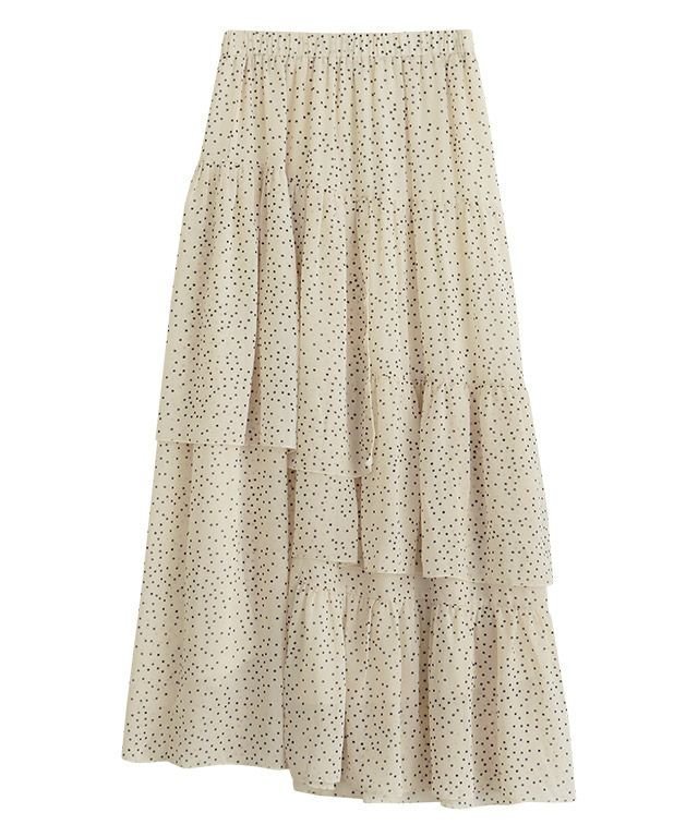 【ピエロ/Pierrot】のランダムティアードドットスカート インテリア・キッズ・メンズ・レディースファッション・服の通販 founy(ファニー) 　ファッション　Fashion　レディースファッション　Fashion for Women　スカート　Skirts　ギャザー　Gathered, Ruffled　シフォン　Chiffon, Lightweight Fabric　ドット　Polka Dot, Dot Pattern　フリル　Frill, Ruffle　プチプライス・低価格　Affordable / Budget Price　ランダム　Random, Irregular　アイボリー|ID: prp329100004841225 ipo3291000000036070041