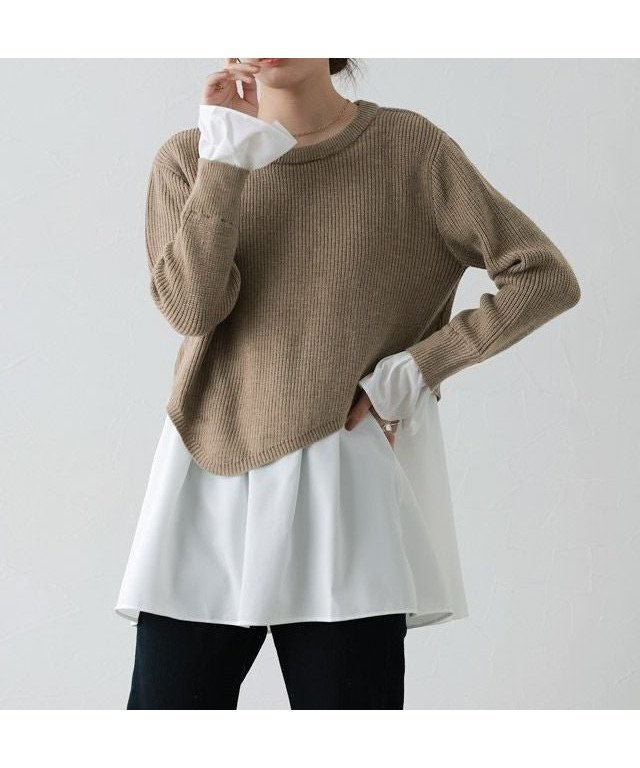 【ピエロ/Pierrot】のドッキングアシンメトリーニット インテリア・キッズ・メンズ・レディースファッション・服の通販 founy(ファニー) ファッション Fashion レディースファッション Fashion for Women トップス・カットソー Cut & Sew Tops ニット Knit Tops & Sweaters アシンメトリー Asymmetrical Style ドッキング Docking, Mixed Material フェミニン Feminine, Girly フレア Flare, Flared プチプライス・低価格 Affordable / Budget Price 杢ベージュ|ID: prp329100004841234 ipo3291000000036070248