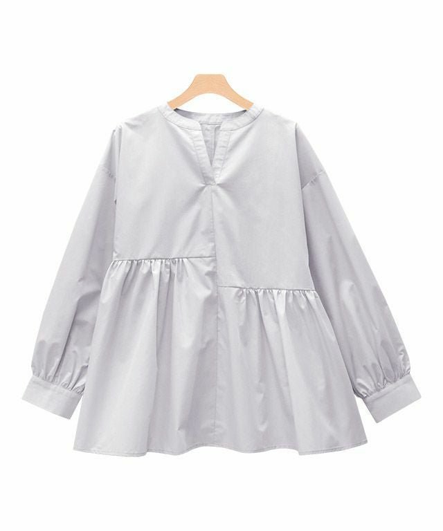 【ピエロ/Pierrot】のアシンメトリーギャザー切り替えブラウス インテリア・キッズ・メンズ・レディースファッション・服の通販 founy(ファニー) 　ファッション　Fashion　レディースファッション　Fashion for Women　トップス・カットソー　Cut & Sew Tops　シャツ・ブラウス・オフィスカジュアル　Elegant Blouses & Button-Ups　送料無料　Free Shipping　アシンメトリー　Asymmetrical Style　ギャザー　Gathered, Ruffled　プチプライス・低価格　Affordable / Budget Price　ライトグレー|ID: prp329100004841259 ipo3291000000036070768