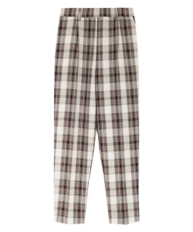 【ピエロ/Pierrot】の【アウトレットSALE!】チェックテーパードパンツ インテリア・キッズ・メンズ・レディースファッション・服の通販 founy(ファニー) 　ファッション　Fashion　レディースファッション　Fashion for Women　パンツ　Pants & Trousers　アウトレット　Outlet / Clearance　サマー　Summer, Summer Style　センター　Center, Center Line　チェック　Check, Plaid, Tartan　フロント　Front, Front Design　プチプライス・低価格　Affordable / Budget Price　ブラウン|ID: prp329100004841263 ipo3291000000035996176