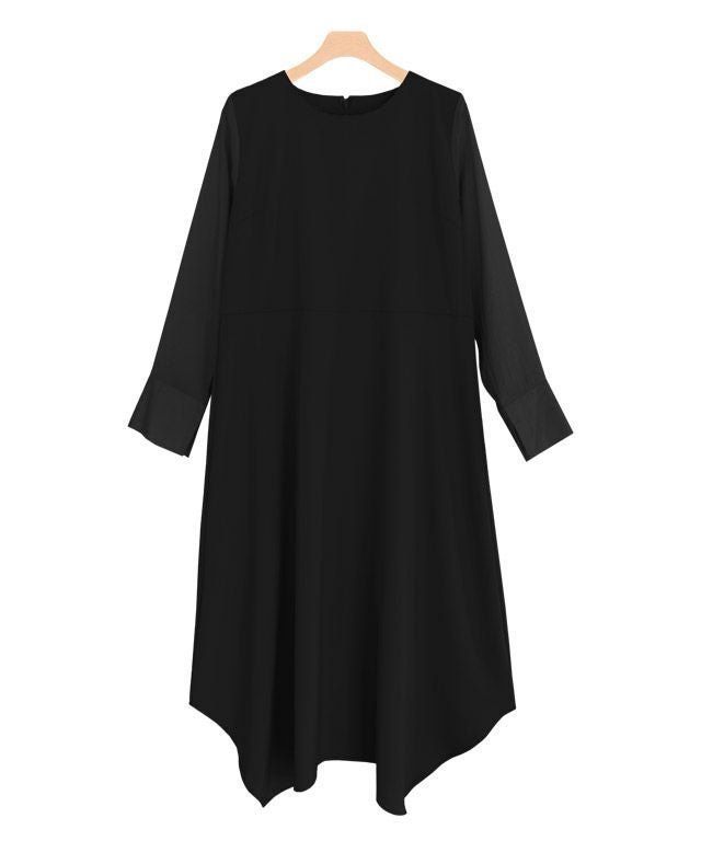 【ピエロ/Pierrot】の【アウトレットSALE!】シアードッキングイレヘムワンピース インテリア・キッズ・メンズ・レディースファッション・服の通販 founy(ファニー) 　ファッション　Fashion　レディースファッション　Fashion for Women　ワンピース　Dresses　アウトレット　Outlet / Clearance　とろみ　Fluid, Flowy Fabric　カフス　Cuff Design　シアー　Sheer, See-Through　シンプル　Simple, Minimal　プチプライス・低価格　Affordable / Budget Price　エレガント 上品　Elegant　ブラック|ID: prp329100004841268 ipo3291000000036068574