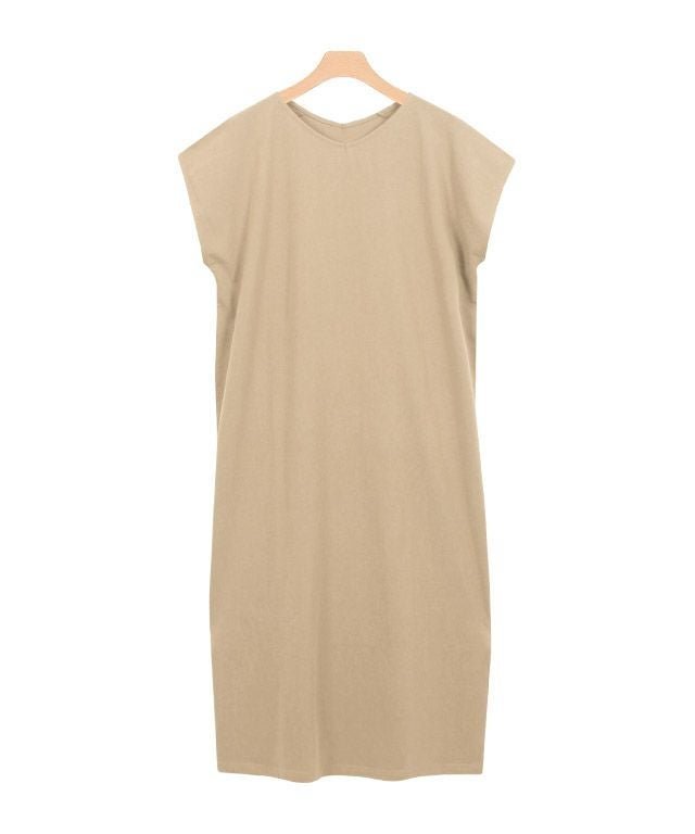 【ピエロ/Pierrot】の【アウトレットSALE!】Vネックフレンチスリーブワンピース インテリア・キッズ・メンズ・レディースファッション・服の通販 founy(ファニー) 　ファッション　Fashion　レディースファッション　Fashion for Women　ワンピース　Dresses　アウトレット　Outlet / Clearance　なめらか　Smooth, Silky Texture　プチプライス・低価格　Affordable / Budget Price　ベージュ|ID: prp329100004841320 ipo3291000000035806933