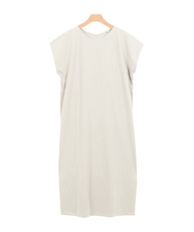 【ピエロ/Pierrot】の【アウトレットSALE!】Vネックフレンチスリーブワンピース インテリア・キッズ・メンズ・レディースファッション・服の通販 founy(ファニー) 　ファッション　Fashion　レディースファッション　Fashion for Women　ワンピース　Dresses　アウトレット　Outlet / Clearance　なめらか　Smooth, Silky Texture　プチプライス・低価格　Affordable / Budget Price　グレージュ|ID: prp329100004841320 ipo3291000000035806939