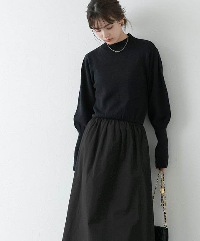 【ピエロ/Pierrot】の異素材ドッキングボリュームスリーブワンピース 人気、トレンドファッション・服の通販 founy(ファニー) 　ファッション　Fashion　レディースファッション　Fashion for Women　ワンピース　Dresses　おすすめ　Recommended / Our Picks　ギャザー　Gathered, Ruffled　タートルネック　Turtleneck, High Neck　ドッキング　Docking, Mixed Material　ハイネック　High Neck, Mock Neck　プチプライス・低価格　Affordable / Budget Price　 other-1|ID: prp329100004845239 ipo3291000000035331383