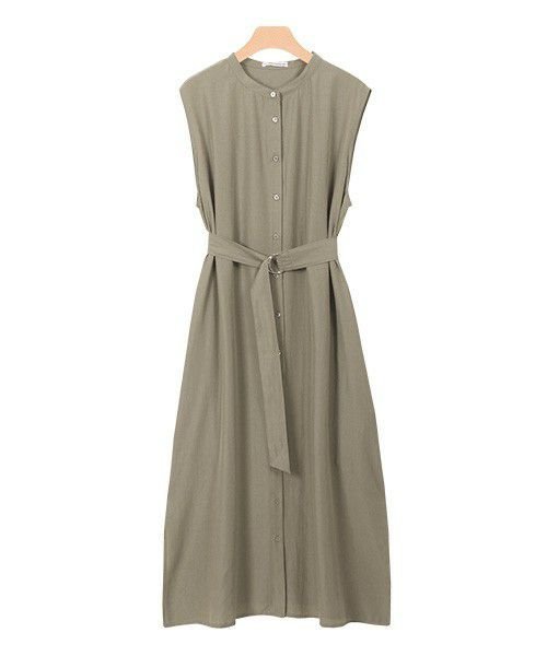 【ピエロ/Pierrot】のベルテッドノースリーブロングシャツ インテリア・キッズ・メンズ・レディースファッション・服の通販 founy(ファニー) 　ファッション　Fashion　レディースファッション　Fashion for Women　ワンピース　Dresses　シルク　Silk, 100% Silk　シンプル　Simple, Minimal　チュニック　Tunic, Long Top　プチプライス・低価格　Affordable / Budget Price　エレガント 上品　Elegant　グレイッシュカーキ|ID: prp329100004846071 ipo3291000000035350558