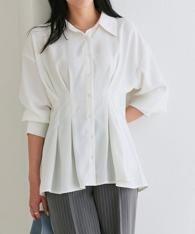 【ピエロ/Pierrot】のとろみウエストタックブラウス インテリア・キッズ・メンズ・レディースファッション・服の通販 founy(ファニー) 　ファッション　Fashion　レディースファッション　Fashion for Women　トップス・カットソー　Cut & Sew Tops　シャツ・ブラウス・オフィスカジュアル　Elegant Blouses & Button-Ups　とろみ　Fluid, Flowy Fabric　フレア　Flare, Flared　プチプライス・低価格　Affordable / Budget Price　エレガント 上品　Elegant　162cm / オフホワイト / M|ID: prp329100004849512 ipo3291000000036300906