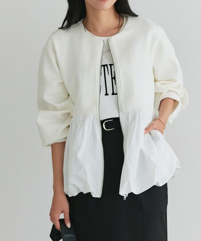 【ピエロ/Pierrot】の【UV・花粉対策】バルーンペプラムブルゾン インテリア・キッズ・メンズ・レディースファッション・服の通販 founy(ファニー) ファッション Fashion レディースファッション Fashion for Women アウター Coat / Outerwear Collection レディースジャケット・軽アウター Jackets ブルゾンジャケット・スポーティアウター Blouson Jackets 送料無料 Free Shipping ドッキング Docking, Mixed Material バルーン Balloon, Balloon Silhouette ブルゾン Blouson, Bomber Jacket プチプライス・低価格 Affordable / Budget Price ペプラム Peplum, Flared Hem ポケット Pocket, Pocket Detail 162cm / オフホワイト / M|ID: prp329100004849514 ipo3291000000035482701